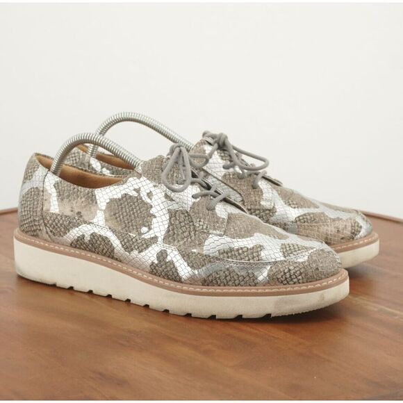 Naturalizer Womens Emme Oxfords Shoes Wedge Heel Silver Snake Print Size 11M - Picture 1 of 9